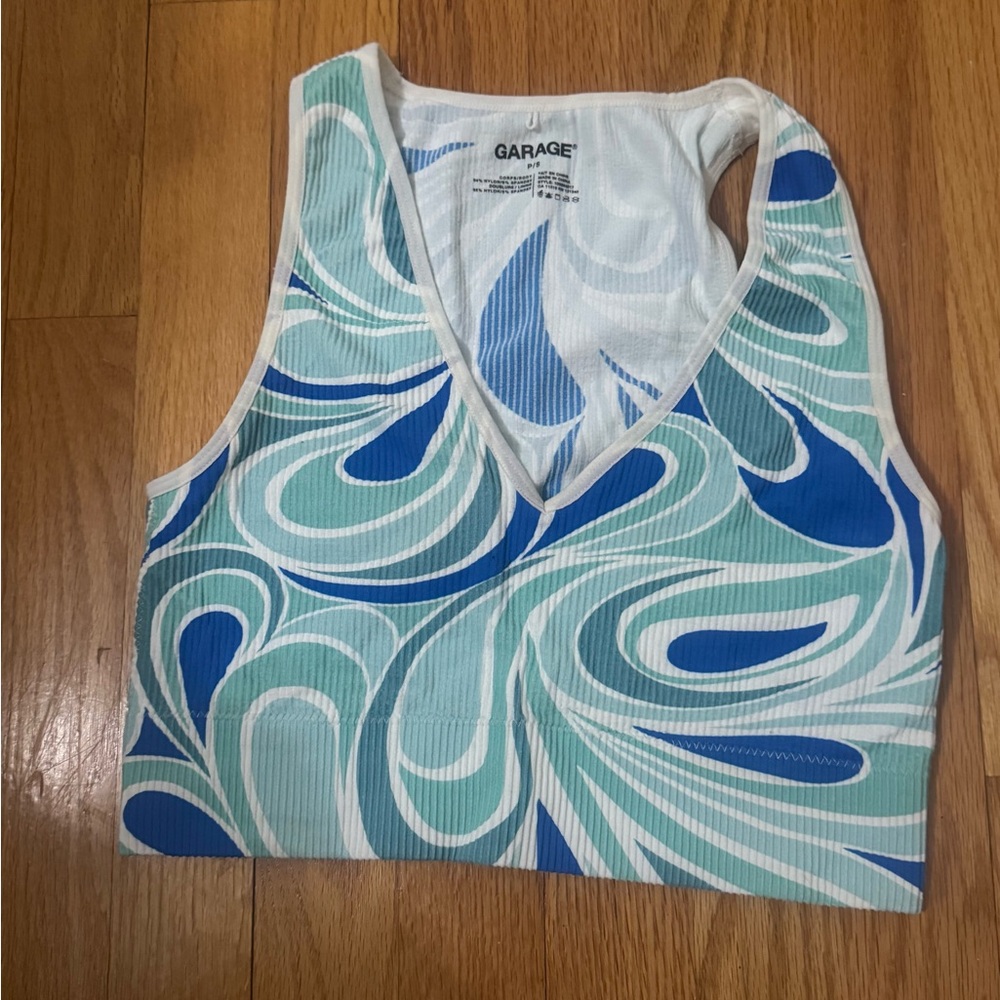 Garage Women's Aqua and Navy Swirl Tank Top